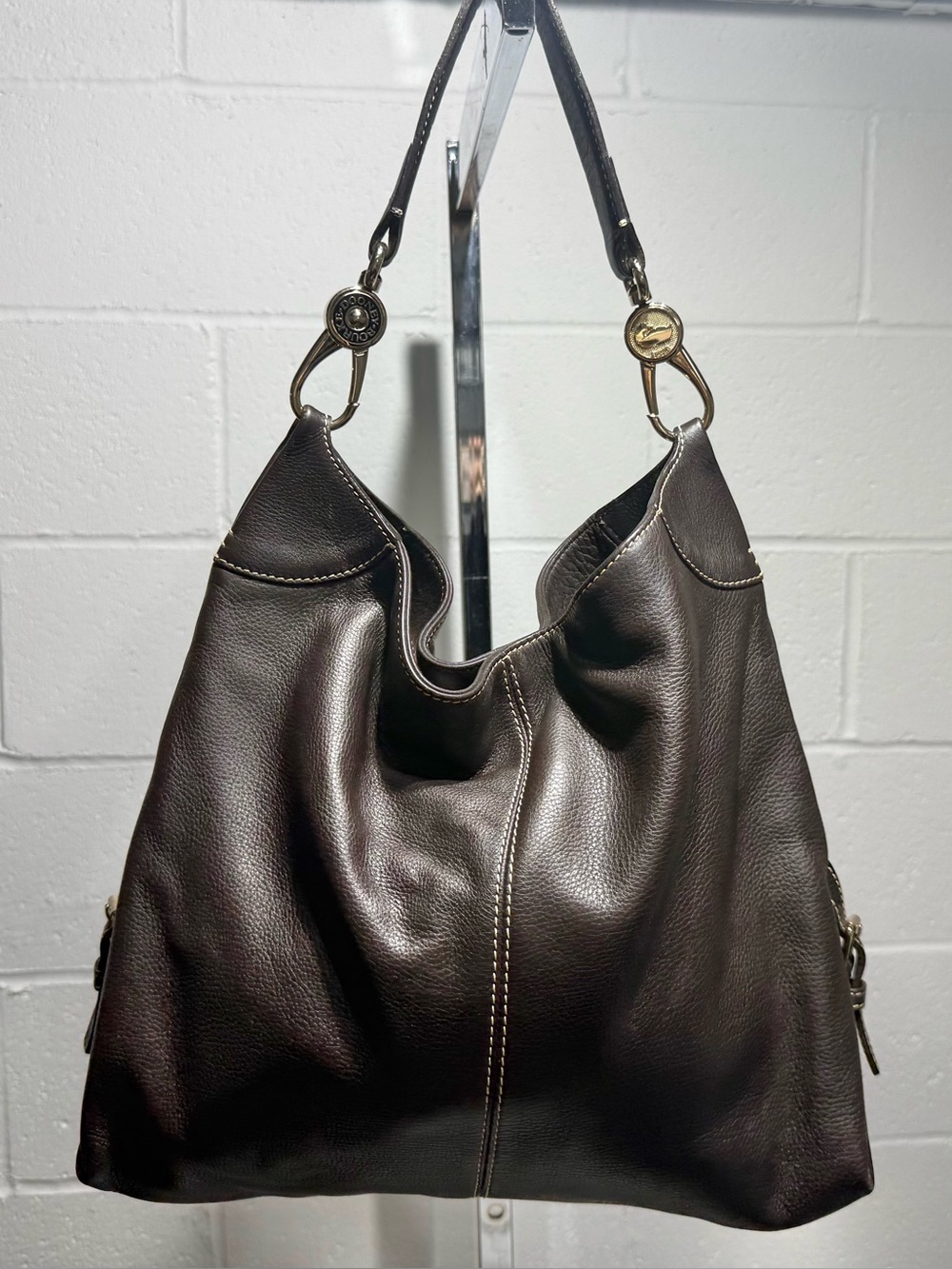 Dooney & Bourke Dark Brown Pebbled Leather Shoulder Hobo